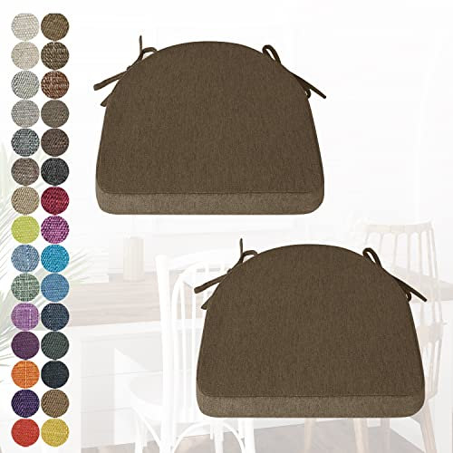 PHUSTJKL 2er Set Stuhlkissen Halbrund Stuhlauflage mit Bändern für Esszimmer, Waschbare rutschfest Sitzkissen mit Reißverschluss für Indoor Zuhause Büro Küche (40x40x38x8cm Dunkelbraun)