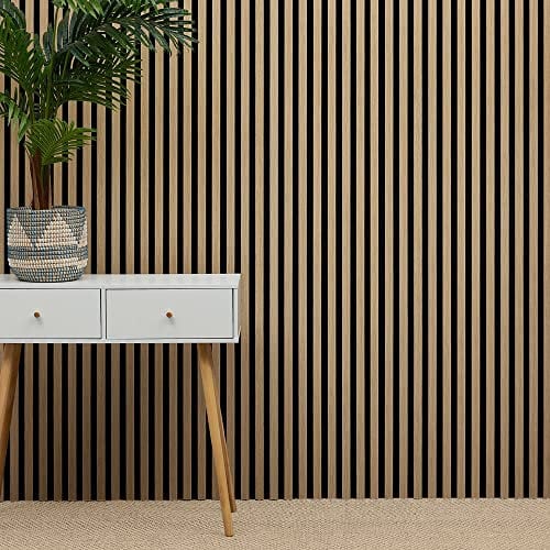 WBM Cre8 Acoustic Slat Wall Panel Decorative & Sound Absorbing Wooden Slatted 3D Feature Pannelling Home Living Room Bedroom Interior Easy Installation Proofing Oak Natural 2400mm x 600mm