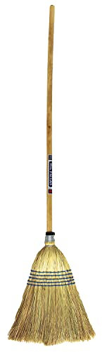 Red Gorilla Traditional Standard Corn Broom with Natural Straw Bristles Outdoor or Indoor Short Sweeping Brush for Yard Stable Garden Wooden Handle 1.5m