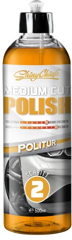 ShinyChiefs MEDIUM CUT POLISH - Autopolitur gegen Gebrauchs- und Polierspuren - Silikonfreier Autolack Kratzer Entferner mit schneller Schliffentfernung und Glanz-Finish für alle Lacke, 500ml