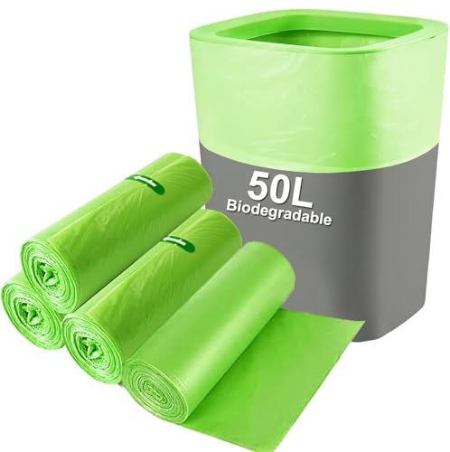 Biodegradable Bin Bags Liner 50L, KITBEST 60PCS Food Waste Bags Trash Bag Large, 13 Gallon Compostable Caddy Liner, Recycled Degradable Rubbish Garbage Bag Kitchen Office Household, Green, 60 x 80cm
