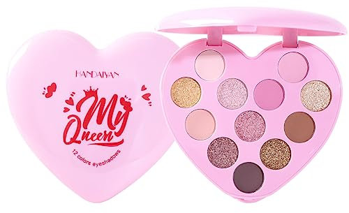 Palette di ombretti a forma di cuore d'amore 12 colori opachi perlescenti evidenziano illuminano pigmento contorno ombra rouge carino ragazza palato trucco (Rosa)