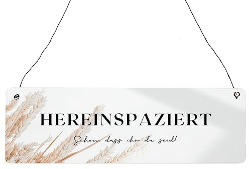 Interluxe Schild Holzschild - Hereinspaziert Schön, dass ihr da seid - Spruch Willkommensschild Geschenkidee Mitbringsel