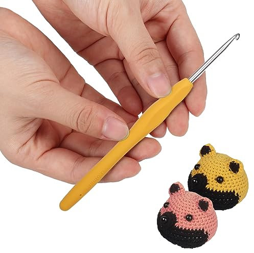 Aeeque 3,5 mm Häkelnadel, 10 cm Häkelnadel Set, Aluminium Häkelnadeln mit Gummigriff, Leicht TPR Häkelnadeln für Arthritis, Bunt Häkelnadel Metal zum Häkeln Socken, Mützen, Pullover, Socken, Puppe