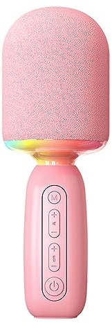 Drahtloses Bluetooth-Karaoke-Mikrofon mit RGB-Licht, Hand-Karaoke-Mikrofon-Lautsprecher für Kinder und Erwachsene, Unterstützt AI Intelligent Voice, Sprachwechsel, (Rosa)