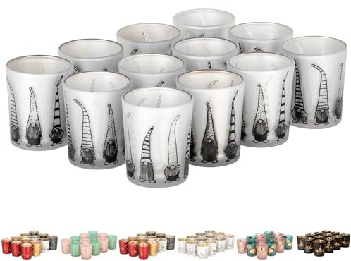 Kamelio 12er Set Teelichthalter Weihnachten Glas Windlicht Weihnachten Teelichtgläser Teelichtglas Kerzengläser Weihnachtsdeko Teelicht Weihnachts Windlichter Glas Deko