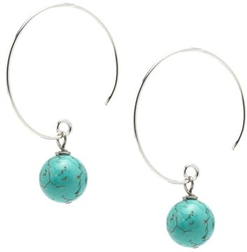 Orecchino a cerchio in argento Boho | Orecchini a cerchio con perline | Orecchini a sfera con 10 pietre naturali fatti a mano per donne e ragazze (Blu Turchese)