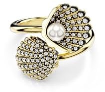 Swarovski Idyllia Ring, Weißer, Rhodinierter Damenring im Muschel-Design und mit Brillanten Swarovski Kristallen und einer Kristallperle