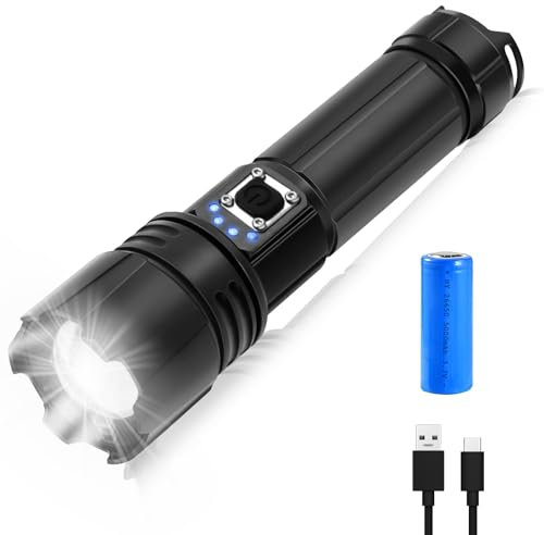 LALALUYE Lampe Torche LED Ultra Puissante Rechargeable,20000 Lumens Zoomable Lampe de Poche, IPX5 Étanche 5 Modes Flashlight lampe torche Ultra puissant lampe tactique Pour Randonnée Camping