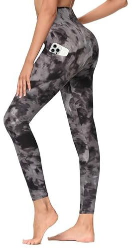 TNNZEET Leggings Damen High Waist mit Taschen Sporthose Blickdicht Sportleggins Lang Weiche Yogahose Elastische Hosen Sport Gym Laufhose(Schwarz Tie-dye,3XL)