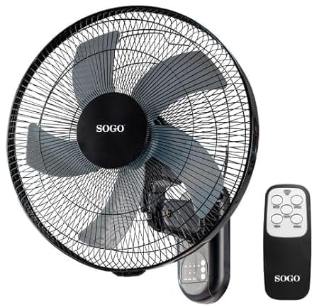 SOGO Ventilador De Pared 16 Con Mando A Distancia - Alta Potencia Bajo Ruido Para Dormitorio - Oscilante Con Temporizador - Ventilador De Pared Con Aire Direccionable