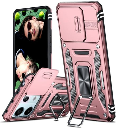LeYi Coque pour Xiaomi Redmi Note 13 Pro 5G Antichoc avec Protection Caméra Coulissante,Étui de PC Dur et TPU Silicone Militaire Anti-Rayures Coque Redmi Note 13 Pro 5G Anneau-Or Rose