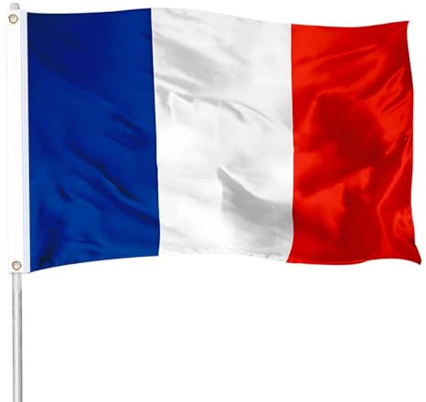 Drapeau Francais, RosyFate Drapeau France, 150x90Cm, Tricolore, Avec 2 Œillets Métalliques, Drapeau Francais Avec Support