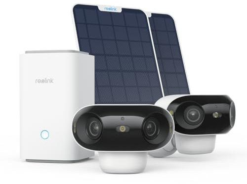 Reolink 4K Telecamera Wi-Fi Esterno Senza Fili kit, Home Hub, 2 telecamere Argus 4 Pro con Pannello Solare, Visione Notturna ColorX, Visione a 180°, Wi-Fi 6, Registrazione Locale, Nessun Costo Mensile