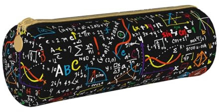 YWSOTRE Mathe Physik Formel, Federmäppchen, zylindrisches Stiftetui, tragbares Leder-Bleistiftetui mit Reißverschluss, Kosmetiktasche