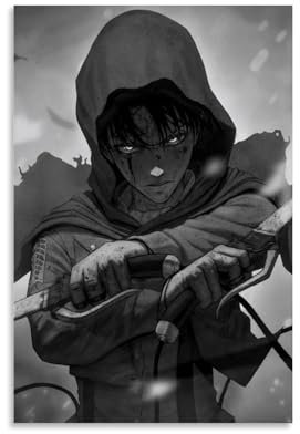 MNABSO Attack on Titan Anime Role Levi Ackerman Black & White Fan Art Poster Dekorative Malerei Leinwand Wandkunst Wohnzimmer Poster Schlafzimmer Malerei 08x12inch(20x30cm)