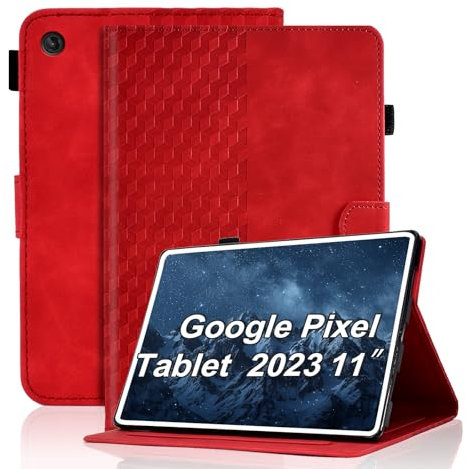 Vkooer Custodia per tablet Google Pixel 2023, in pelle di alta qualità, con supporto, portapenne, slot per schede per Google Pixel Tablet 11, 2023, rosso
