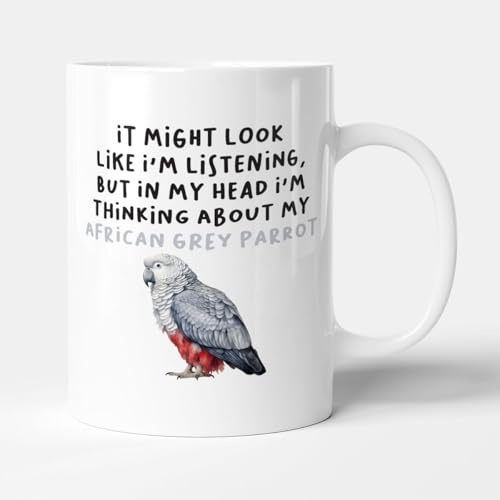Victorian Printing Co - in My Head I'm Thinking About My African Grey Parrot - Funny Pet Owner Gift Mug, Ceramic, 11fl.oz.