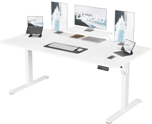 Devoko Höhenverstellbarer Schreibtisch Elektrisch mit Monitorständer, Schreibtisch Höhenverstellbar Elektrisch mit 2 Höhen Memory-Steuerung (Weiß, 200 x 80 cm)