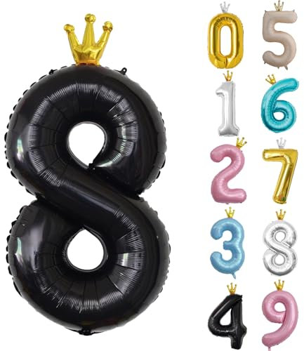Zahl 8 Luftballon Schwarz, 101cm Riesen Zahlenballon Nummer 0 1 2 3 4 5 6 7 8 9 10 16 18 21 30 40 50 60 70 80 90 100, 40 Groß Folienballons für Hochzeit Jubiläum, Geburtstagsballons Party Dekoration