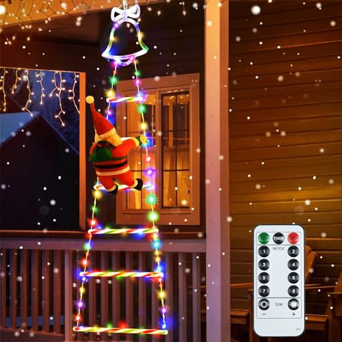 Ulikey Scala LED con Babbo Natale, Babbo Natale Scala da Arrampicata Decorazioni Natalizie con 8 Luce Effetti, Luci Natalizie per Esterno ed Interno Decorazion (Luce Colorata, 1M)