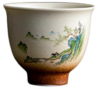 Creative Retro Ceramic Tea Cup With Chinese Mountain And River Patterns For Home Use-(Bell shaped cup) 50ML