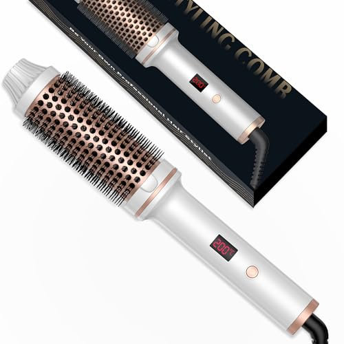 Thermobürste 3 in 1, 38mm Thermal Brush Heated Round Brush,Lockenbürste LCD 120-200℃, Erhöhen Sie das Haarvolumen, Lose Locken, Dualspannung