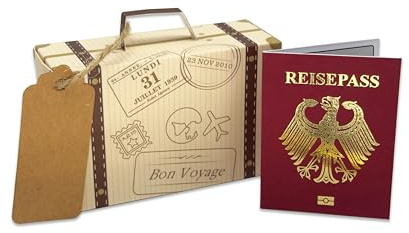 Überraschungs-Mini-Koffer & Mini-Goldfolien-Pass Geschenkset zum Selbermachen – Perfekt für Valentinstag, Geburtstage & Reisen!