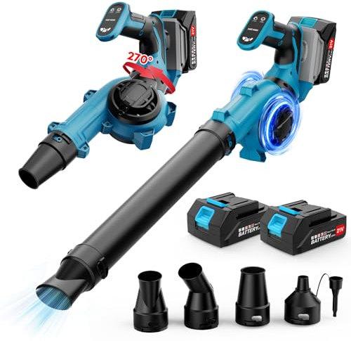 Laubbläser akku, 21V Akku Laubbläser,2 in 1Griff mit 3000mAh Akku elektrisches Gebläse und Staubsauger zum Blasen von Laub Reinigen von Staub kleinem Terrassen Müll Wege, Einfahrten