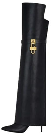 ZBDZSW Stivali lunghi da donna con tacco alto a stiletto, senza lacci, sopra il ginocchio, Trend Knight, Nero , 40 2/3 EU