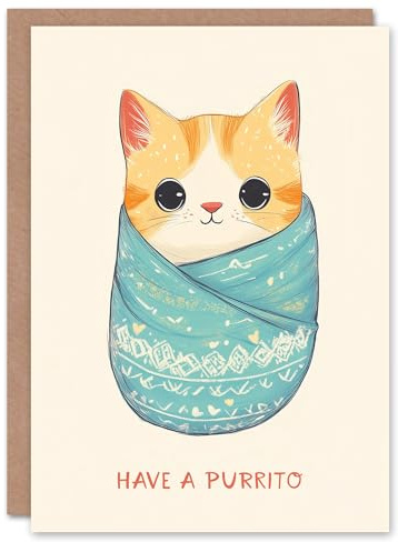 Wee Blue Coo Birthday Card Have A Purrito Cute Burrito Cat Kawaii Illustration