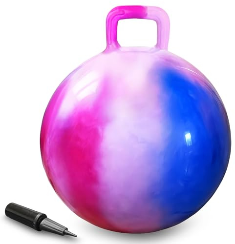 AMFUN Space Hopper,18 Inches Hopper Ball for Kids Age 3-12,Jumping Ball with Handle,Inflatable Hopper Ball with Pump for Boys Girls Age 3 and up Outdoor Garden Game(Pink Blue)