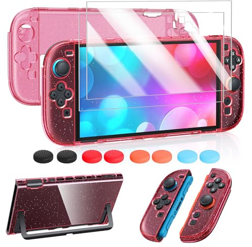 Protective Case Bundle for Nintendo Switch 2 (2025), Glitter Pink | FYOUNG 3-In-1 Hard PC Shell Case Cover, Screen Protector and Thumb Grips for Full Console Protection(NOT for Switch 1/OLED)