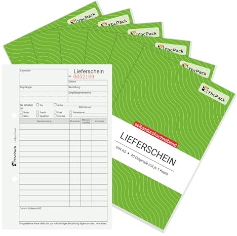YBCPACK 6er Set Lieferschein-Buch DIN A5-2×40 Blatt pro Block