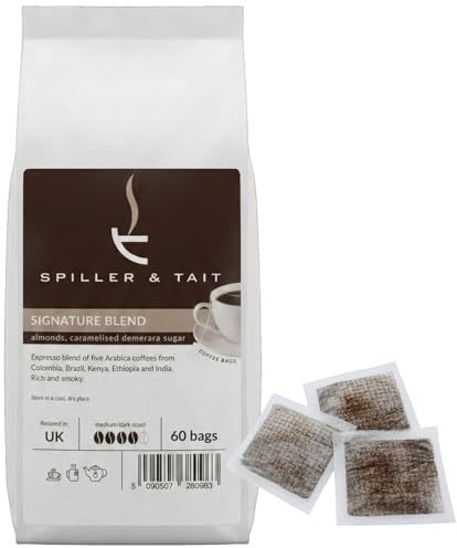 Spiller & Tait Signature Blend Coffee - Multi Award Winning - Freshly Roasted in the UK - Espresso Blend Suitable for All Coffee Machines 8g Coffee Bags (Pack of 60), Ground