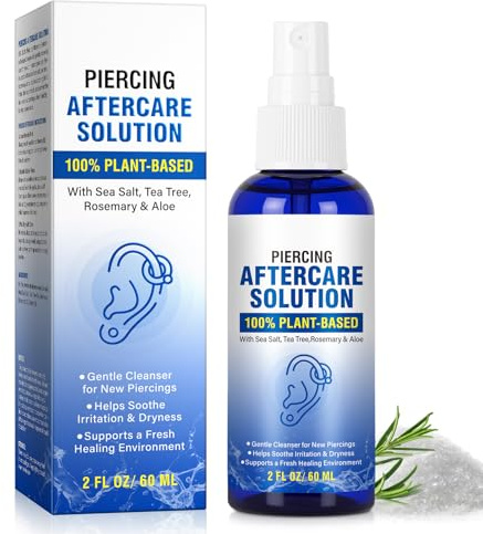 Piercing Aftercare Spray - Sea Salt Solution - Ear Piercing Cleaner Nose Septum Belly Button Cartilage - Seawater Disinfection Spray - Fine Mist 2 Fl Oz