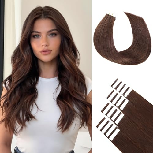 BLONDE UNICORN Tape Extensions Echthaar 20pcs Extensions Echthaar 35cm Schokoladenbraun Invisible Tape in Extensions Echthaar Skin Weft Haarverlängerung 40g(14inch,4#)