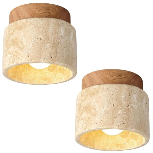 WOTTES 2PCS Retro Naturgelb Travertin Deckenleuchte Wabi Sabi Indoor Pendelleuchte Vintage Deckenlampe für Schlafzimmer Flur Wohnzimmer (Stil C)