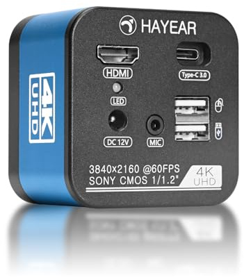 HAYEAR Caméra microscope 4K avec capteur 1/1,2 haute vitesse 60 fps HDMI USB Caméra vidéo avec étalonnage pour laboratoire, réparation de PCB, microscope stéréo