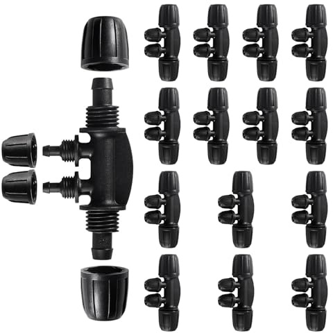 Hydrogarden Lot de 15 connecteurs en T barbelés verrouillés, kit de raccords d'irrigation goutte à goutte de 8/12 mm à 4/7 mm, connecteur femelle à 4 voies pour système d'arrosage