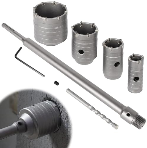 rloao 4 Pcs Concrete Hole Saw Kit(30 40 50 68mm) Wall Hole Cutter Drill Bit | With SDS Plus Shank 350mm Round Handle, High Strength for Air Conditioners Concrete Cement Stone Brick Masonry Tile