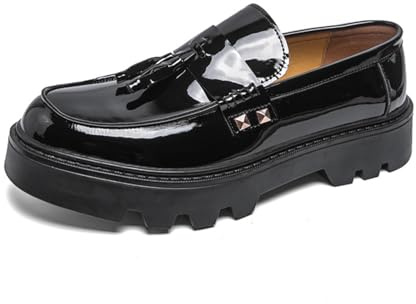 HHMYJUQA Mocassini da Uomo con Nappe in Pelle Verniciata Slip-On con Suola Carrarmato Spessa Scarpe Casual E Eleganti con Plateau