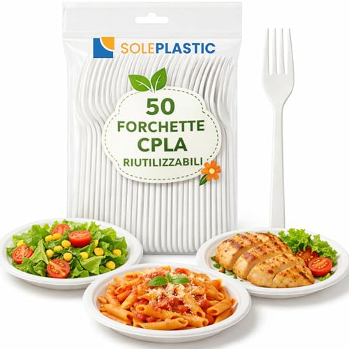 50 Forchette Riutilizzabili in CPLA da 16 cm Bianco - Forchette RESISTENTI ed Ecologiche per Catering, Feste, Eventi, Casa e Buffet