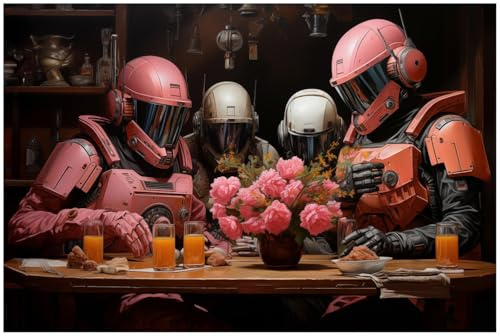 Wallario Küchenrückwand selbstklebend 90 x 60 cm, Motiv: Astronauten beim Frühstück | Spritzschutz abwischbar & pflegeleicht