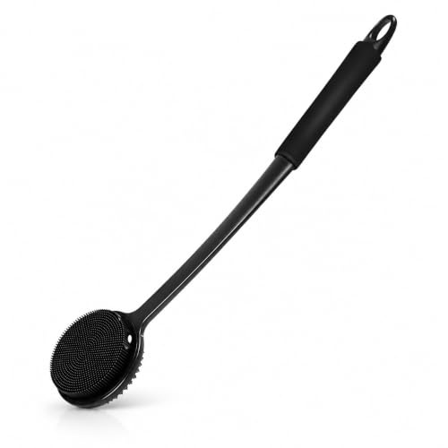 Mulbijeo Brosse Dos Douche, Silicone, Brosse de Douche, 43cm Manche Long, Silicone Scrubber, Massage et Exfoliation Douce, Lave Dos, Nettoyage Facile, Rangement Suspendu