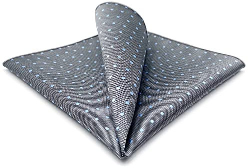 S&W SHLAX&WING Grau Blau Punkte Herren Einstecktücher Seide Groß For Geschäftsanzug