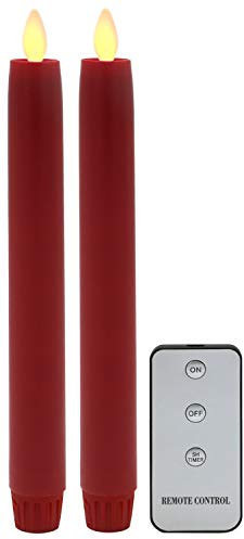 Tronje 2er Set LED Stabkerzen 24cm Rot 5h-Timer Kunstkerze Tafelkerze bewegliche flackernde Flamme Bruchsicher Windfest