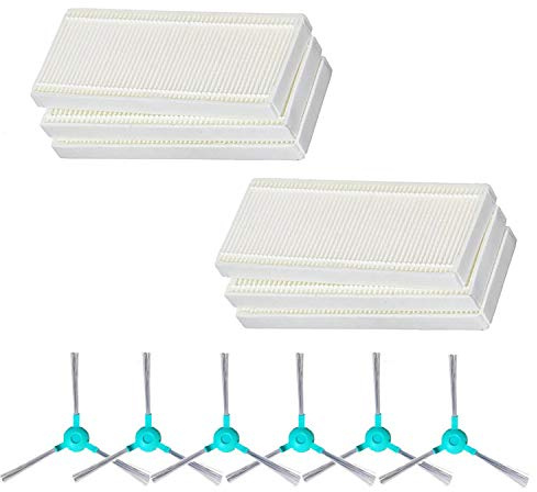 REYEE Pack de 12 Kit de Accesorios de Repuesto para Cecotec Conga Excellence 1390 Conga 1290 Robot Aspiradora, Material Premium, 6 Filtros + 6 Cepillos Laterales