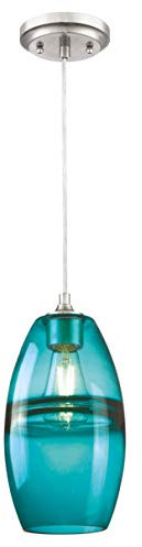 63663 Einflammige Pendelleuchte von Westinghouse Lighting für Innenbereiche, Ausführung in gebürstetem Nickel mit türkisfarbenem Glas