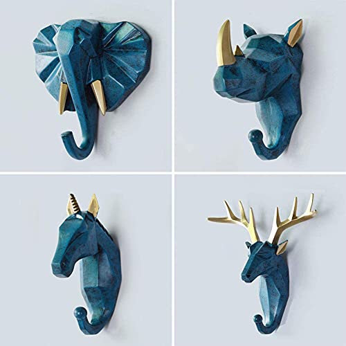 ZYCW Appendi Abiti da Muro Moderni, Decorativi da Parete Testa di Animale Resina Oro Mensole da Muro Design Attaccapanni per Giacche, Sciarpe, Borse, Zaini, Asciugamani (Blue,Collocation)